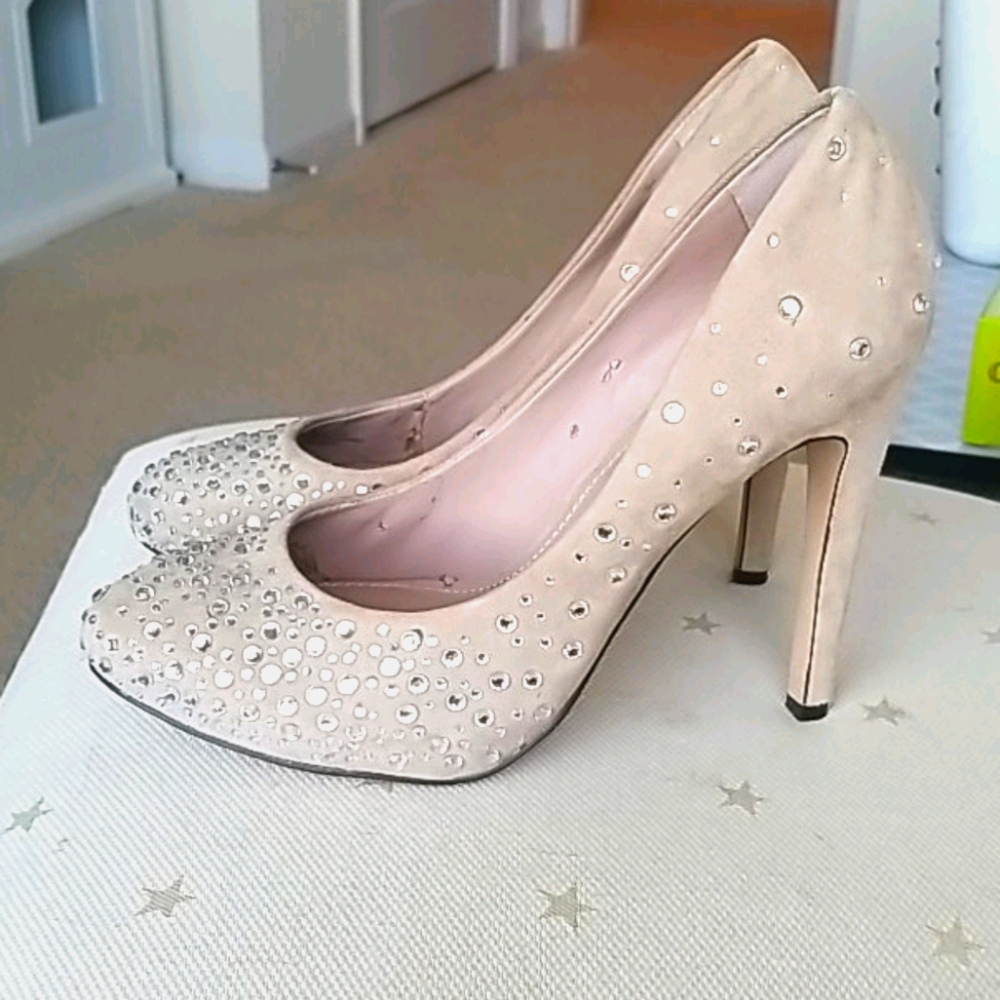 Vince Camuto Suede Rhinestone Round Toe Heels - Picture 1 of 7